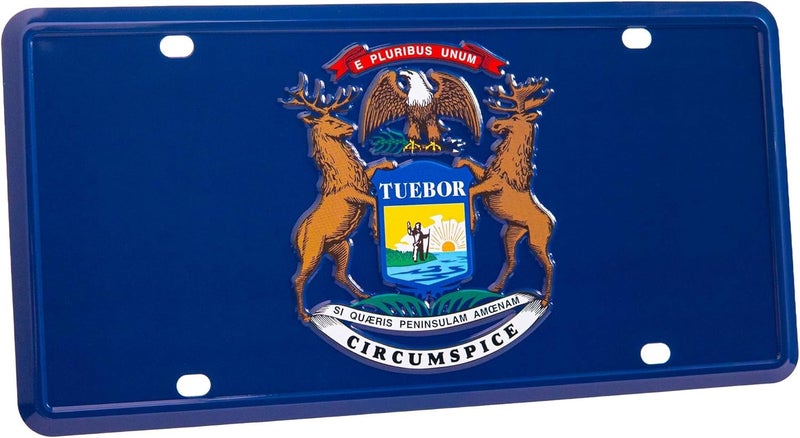 Pickwicks Michigan State Flag License Plate – Embossed Aluminum – Great Lakes State Pride – Decorative Car Tag – 6”x12” Novelty Metal Sign (Michigan) - Image 1